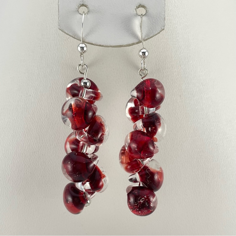 Sterling Silver Elegant Red Glass  Dangle Earrings
